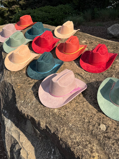 Vegan Suede Cowboy Hat Solid, Solid Cowboy Hat for Burning,Pinched Cowboy Hat, Rancher Hat, Hat for customization - AccessorizmeeWholesale