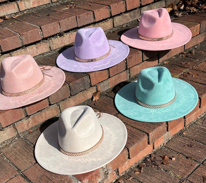Vegan Suede Hat, Hat with Rose gold Accessory, Hat for Burning, Wide Brim Hat, Rancher Hat, Hat for customization - AccessorizmeeWholesale