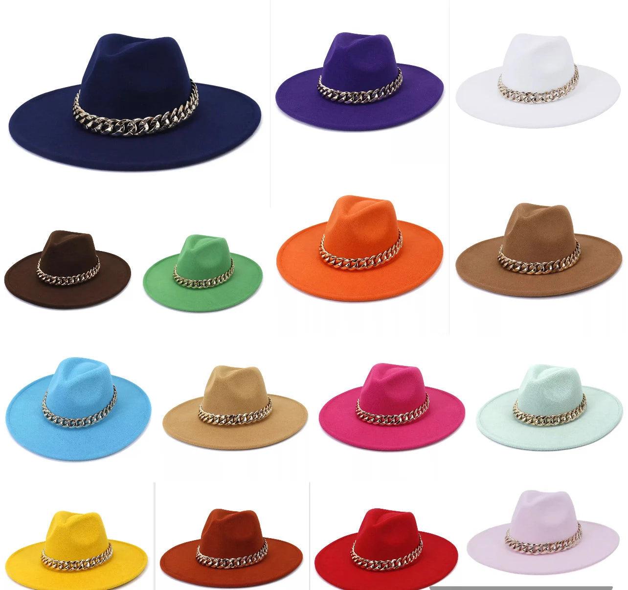 Wide Brim Fedora with Chain - AccessorizmeeWholesale