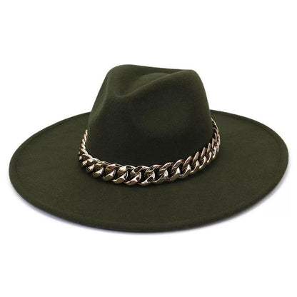 Wide Brim Fedora with Chain - AccessorizmeeWholesale