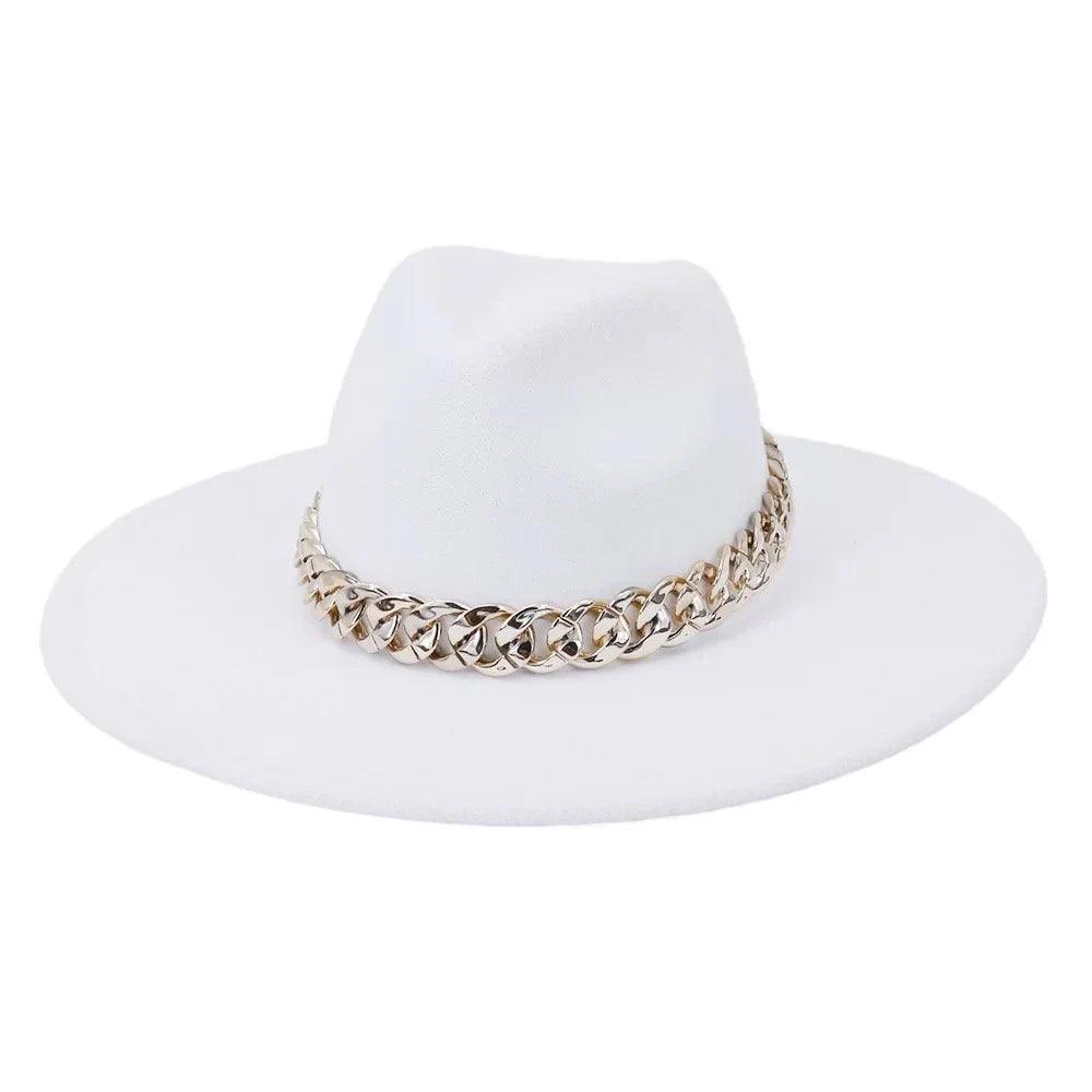 Wide Brim Fedora with Chain - AccessorizmeeWholesale