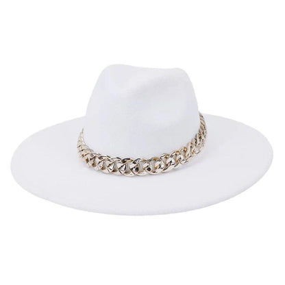 Wide Brim Fedora with Chain - AccessorizmeeWholesale