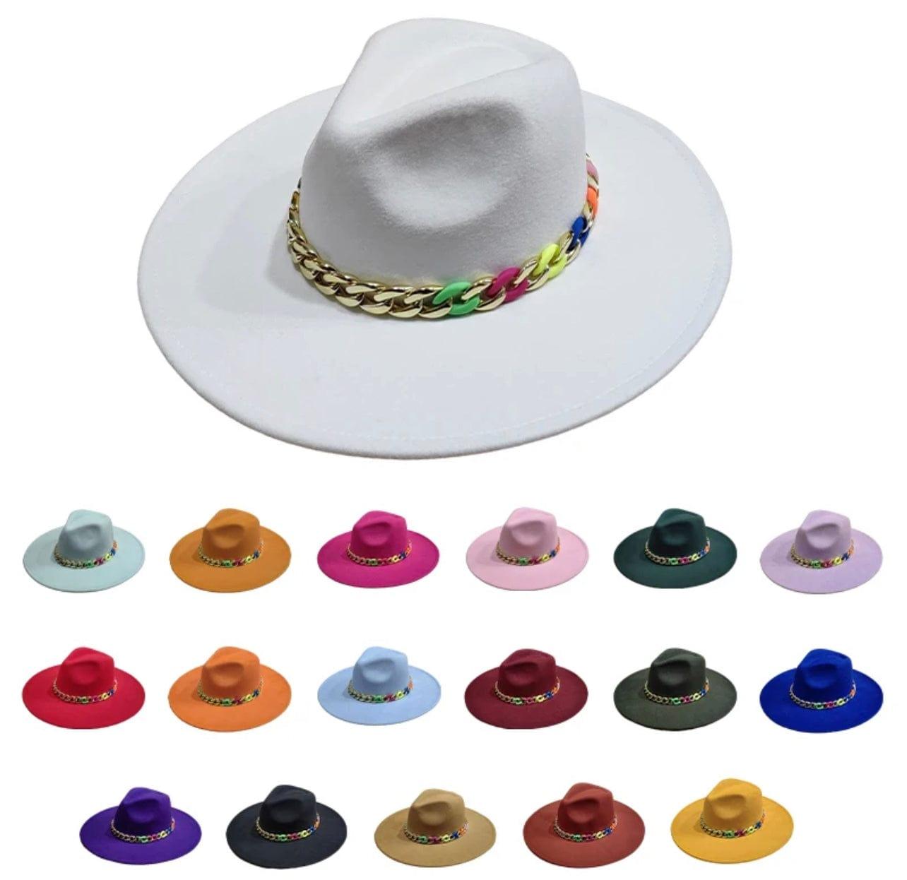 Wide Brim Fedora with colorful chain - orange - AccessorizmeeWholesale