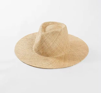 Wide Hand Woven stiff Straw Hat - AccessorizmeeWholesale
